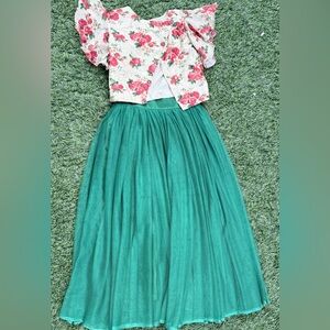 Floral Crop Top and Green Maxi Set